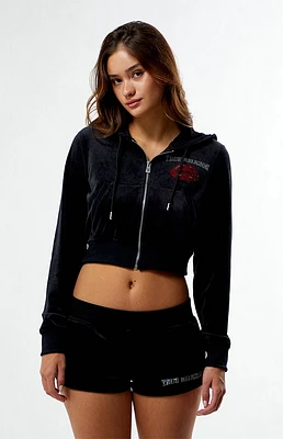 True Religion Crystal Lips Velour Shrunken Zip Up Hoodie