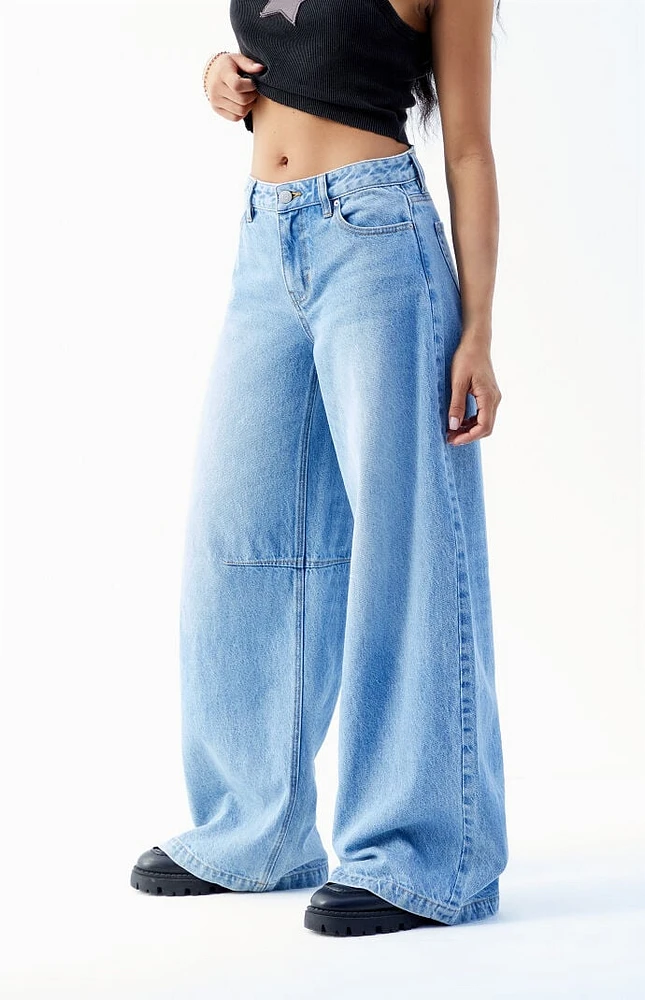 PacSun Light Indigo Knee Dart Baggy Barrel Jeans