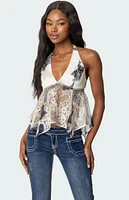 Edikted Asymmetric Printed Lace Halter Top