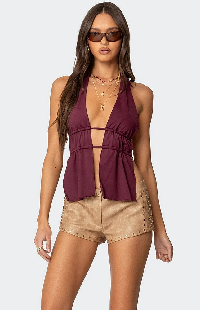 Edikted Nikole Split Front Backless Halter Top