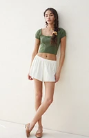 Beverly and Beck Lace Trim Linen Shorts