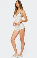 Edikted Avalon Dotted Pointelle Ruffle Shorts