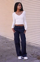 John Galt White V-Neck Long Sleeve Sweater
