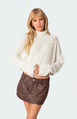 Distressed Turtle Neck Cropped Sweater