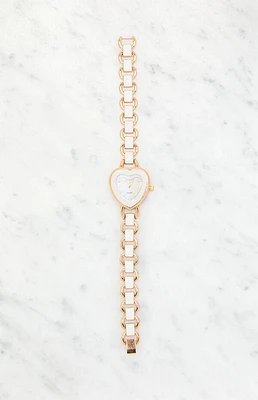 LA Hearts Gold & White Metal Heart Watch