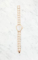 LA Hearts Gold & White Metal Heart Watch