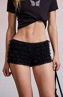 Third Charm Black Ruffle Micro Shorts