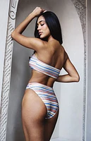 Dalina Ford Swim Striped Strapless Cutout One Piece Swimsuit