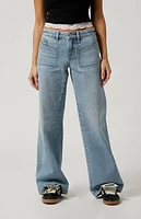 Pacsun Casey Patch Pocket Low Rise Baggy Jeans Light Indigo