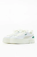 Puma Women's White & Green Mayze Leather Sneakers