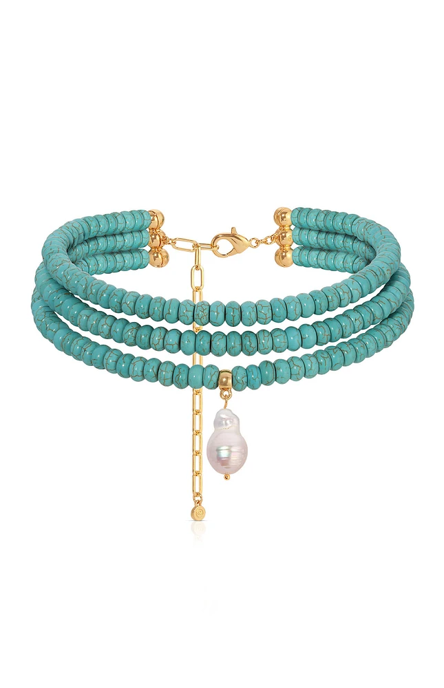 Ettika Marina Layers Turquoise Beaded Pearl Pendant Necklace