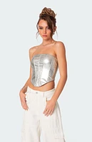 Edikted Mabel Metallic Faux Leather Corset