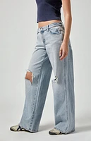Pacsun Casey Ripped Knee Low Rise Baggy Jeans Light Indigo