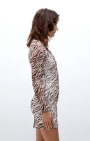 Daisy Street Zebra Mesh Mini Dress