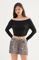 PacSun Leopard Mid Rise Denim Mini Skirt