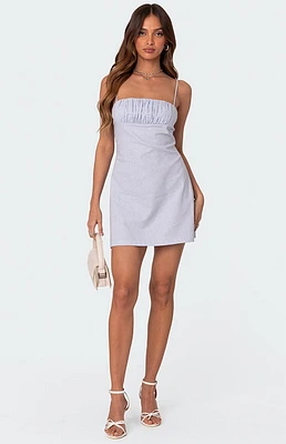 Edikted Henrietta Ruched Linen Look Mini Dress