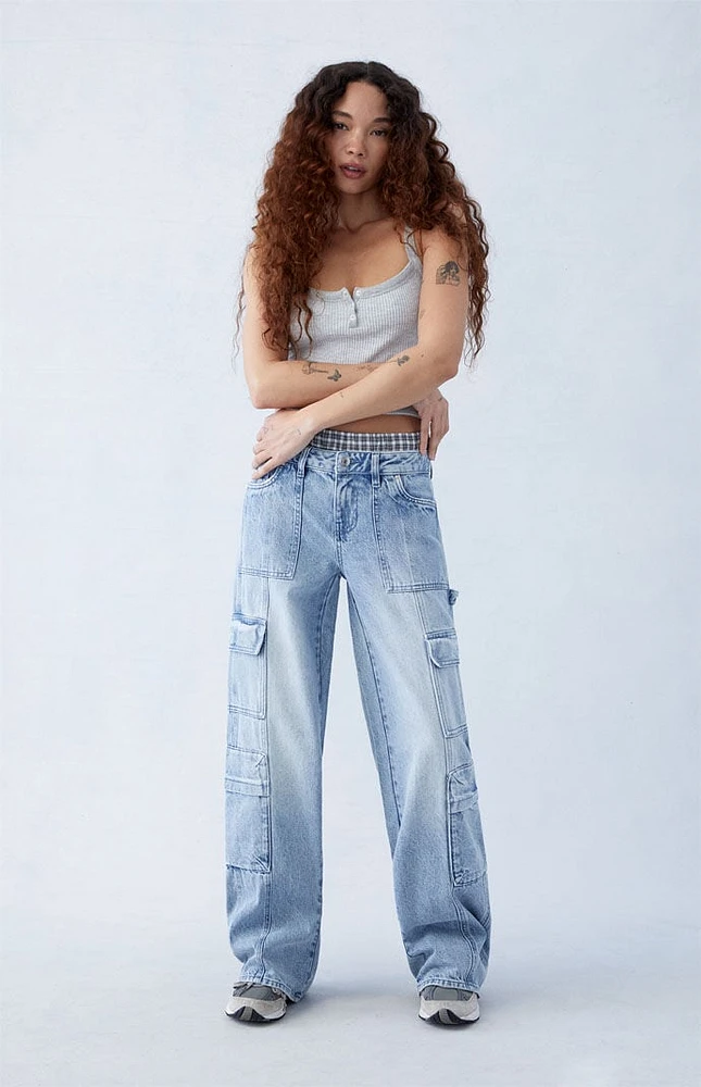 PacSun Eco Light Indigo Low Rise Baggy Cargo Jeans