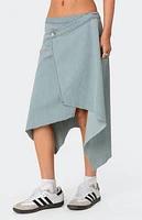 Edikted Asymmetric Wrapped Denim Midi Skirt