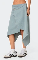 Edikted Asymmetric Wrapped Denim Midi Skirt