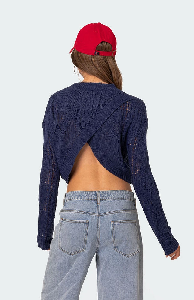 Edikted Gabrielle Cropped Cable Knit Sweater