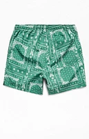 PacSun Recycled Bandana Block Green 4.5" Swim Trunks