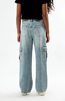 Pacsun Kids Acid Wash Frayed Baggy Cargo Jeans