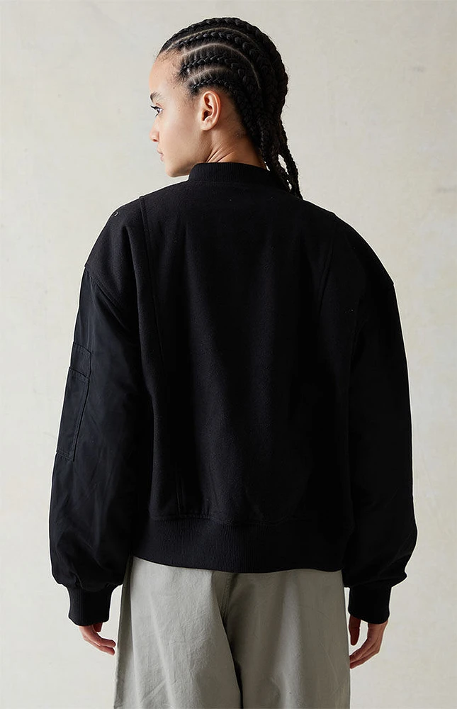 PacSun Black Wool Bomber Varsity Jacket