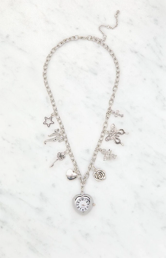 LA Hearts Heart Watch Charm Necklace