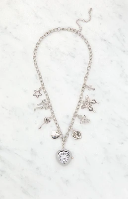 LA Hearts Heart Watch Charm Necklace