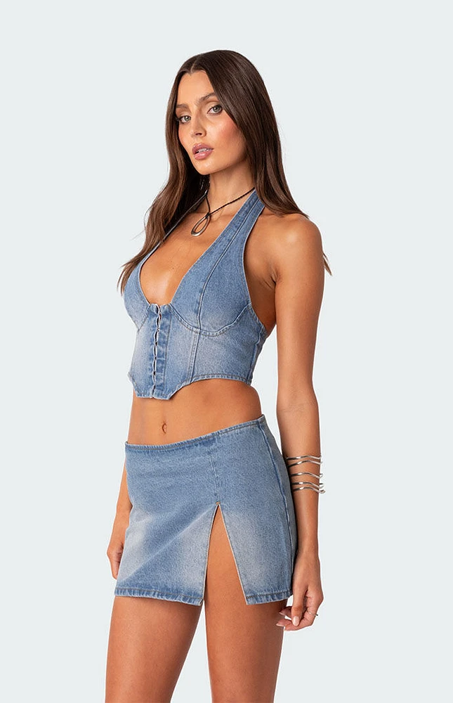 Edikted Katrina Lace Up Denim Corset