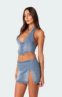 Edikted Katrina Lace Up Denim Corset