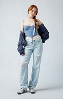 Pacsun Eco Light Indigo Fold-Over Ripped '90s Boyfriend Jeans