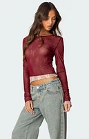 Edikted Lacey Sheer Mesh Crew Neck Top