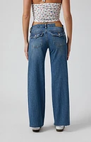 Pacsun Dark Indigo Button Pocket Low Rise Girlfriend Jeans