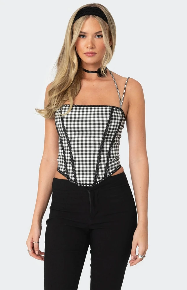 Edikted Gingham Lace Trim Corset