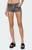 Edikted La Embroidered Low Rise Denim Shorts