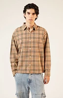 PacSun Tan Washed Cropped Flannel Shirt