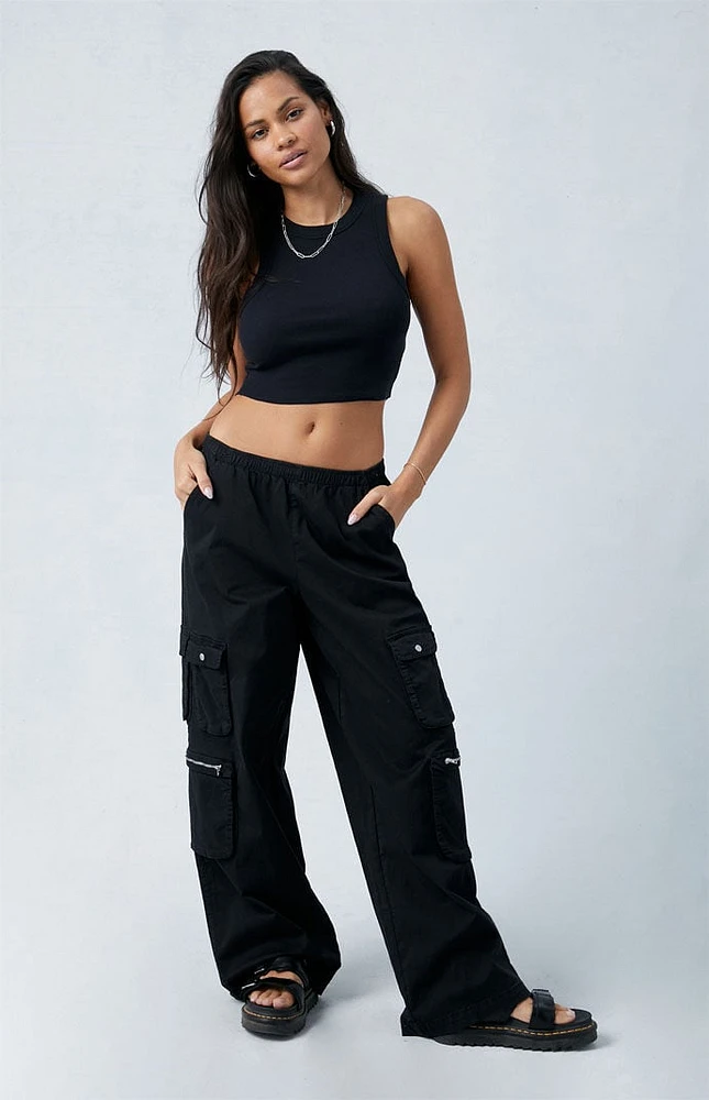 PacSun Black Draped Low Rise Wide Leg Cargo Pants