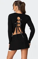 Edikted Bow Back Cropped Cable Knit Sweater