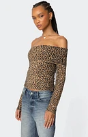 Edikted Leopard Printed Fold Over Knit Top