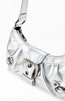 PacSun Silver Faux Leather Front Buckle Shoulder Bag