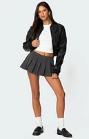 Edikted Cropped Faux Leather Bomber Jacket