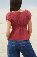 John Galt Burgundy Plaid Blair Short Sleeve Top