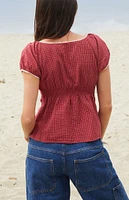 John Galt Burgundy Plaid Blair Short Sleeve Top