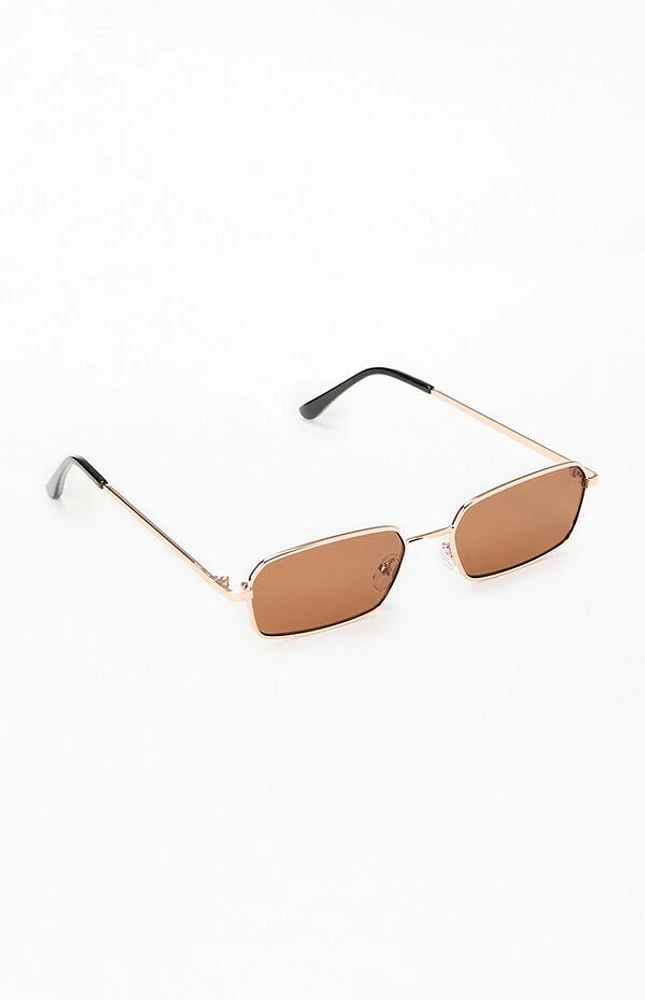 Pacsun Gold Metal Rectangle Frame Sunglasses