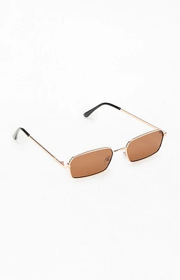 Pacsun Gold Metal Rectangle Frame Sunglasses