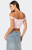 Edikted Off Shoulder Trimmed Knit Top