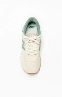 New Balance White & Green 574 Sneakers