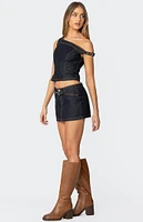 Edikted Keira Buckled Asymmetric Denim Top