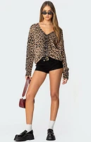 Edikted Leopard Printed V Neck Cardigan